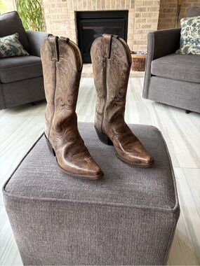 Women's Brown Leather Heeled Cowboy Boots